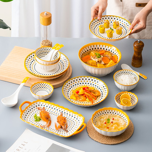 可圈可点陶瓷吃饭碗创意大号汤碗家用碗碟碗盘餐具釉下彩餐盘组合