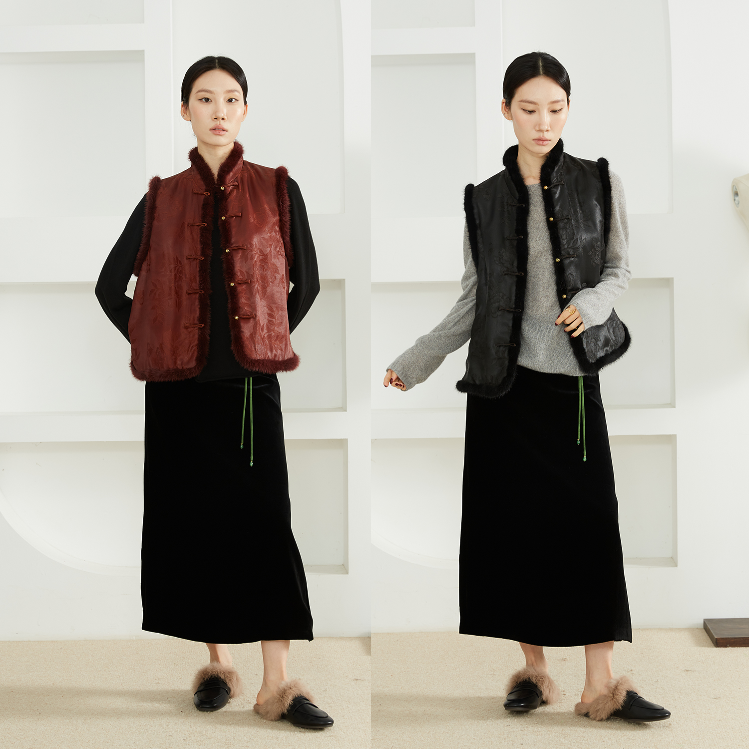 高定轻奢50姆米香云纱夹棉马甲冬新中式100%桑蚕丝丝绵马褂水貂毛