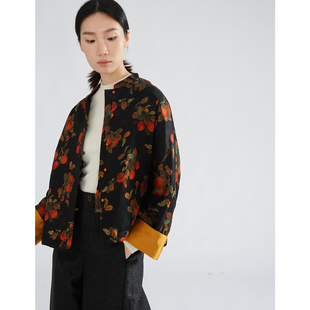 一丝牵柿柿如意重缎真丝香云纱夹棉外套棉服国风棉袄100%桑蚕丝女