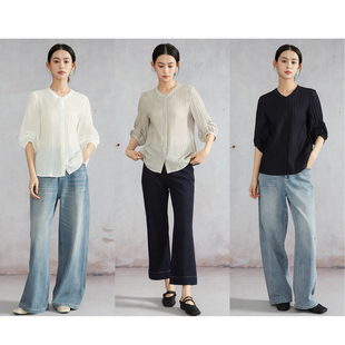 00上新 真丝圆领七分袖 衬衫 4月4日10