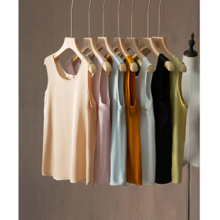 T恤上衣打底衫 高定 多色真丝弹力双乔缎吊带背心女桑蚕丝无袖