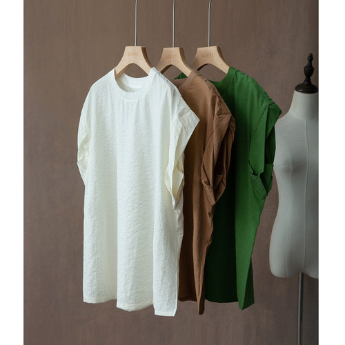 高定 多色干丝透气扭结袖真丝纯色短袖T恤女桑蚕丝休闲百搭上衣夏