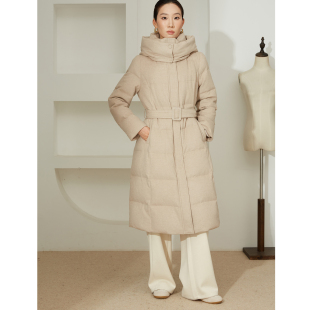 特惠 澳洲羊毛骆驼绒真丝泡芙连帽鹅绒服女冬羽绒服外套 禾同款