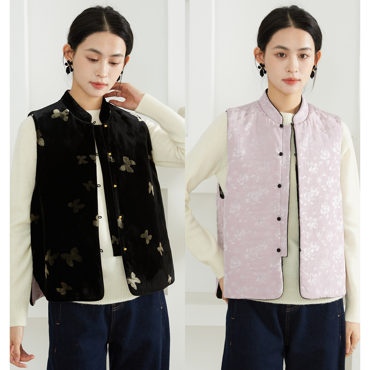 高定 100%桑蚕丝底布乔绒雕印金蝶国风真丝夹棉马甲外穿加厚马夹,女装/女士精品,马夹,淘宝优惠券,粉丝福利购,淘宝优惠卷