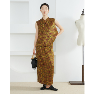 女马甲上衣长裤 两件套早春 100%桑蚕丝提花香云纱真丝套装 一丝牵