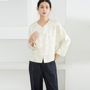 提花外套真丝开衫 上衣女早春 国风重磅真丝长袖 一丝牵32姆米新中式