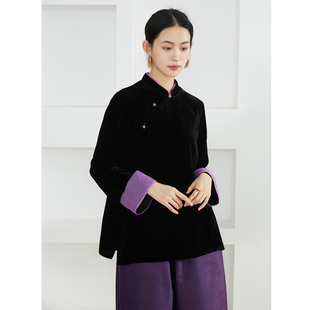 衬衣 欧根纱拼接挽袖 SILVIYE溯也 真丝丝绒立领上衣女桑蚕丝新中式