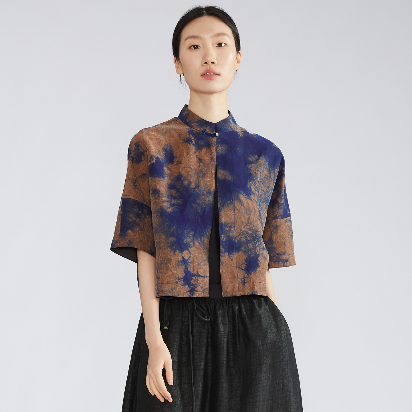 一丝牵双面穿100%桑蚕丝香云纱龟裂纹扎染开衫真丝茶服国风外套春