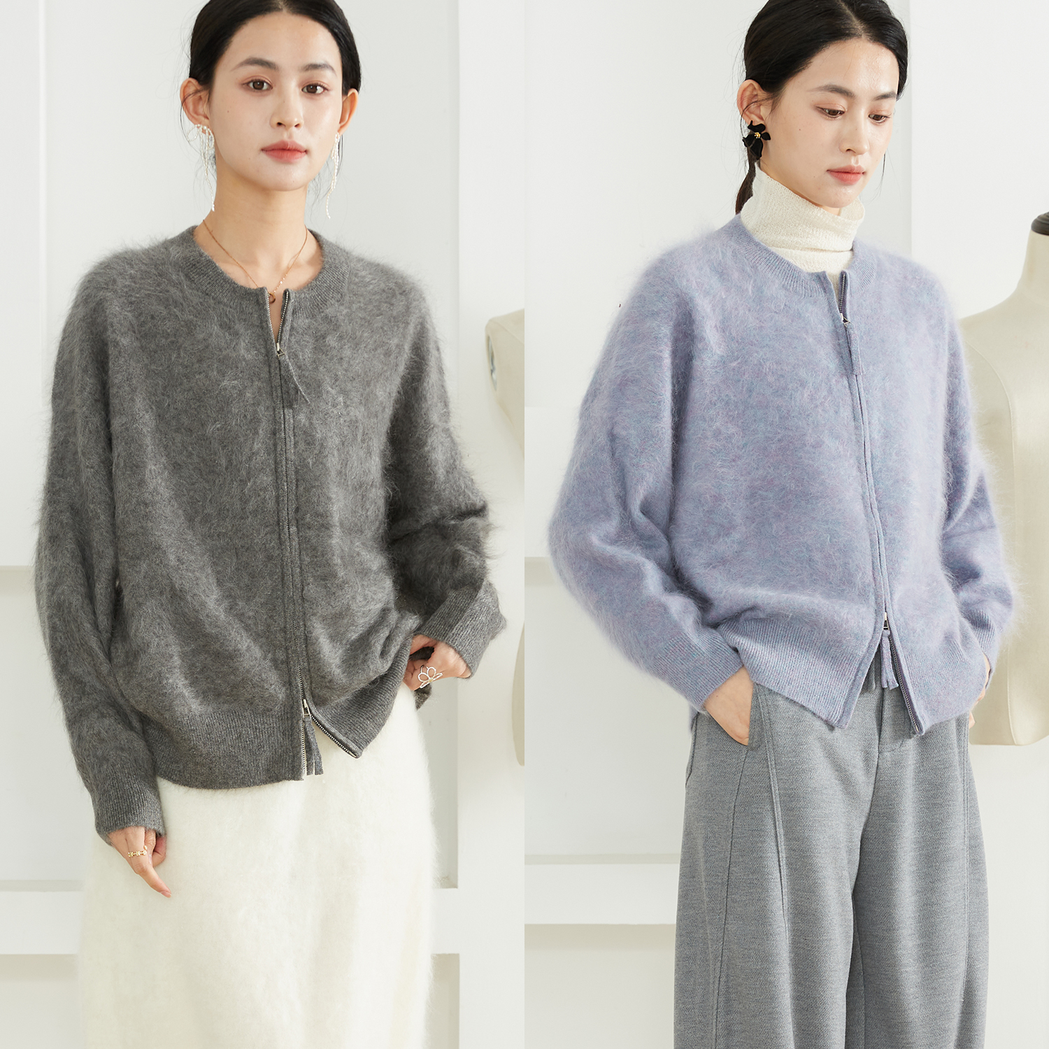 高定近300克100%纯山羊绒衫无缝长拉绒开衫双头拉链保暖夹克外套