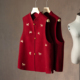 一丝牵山羊绒绵羊毛新中式 红色新年马甲女国风金线刺绣外穿马夹春