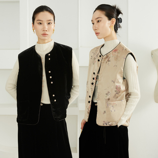 高定90白鹅绒双面穿新中式丝绒鹅绒服马甲外套女国风真丝羽绒服冬