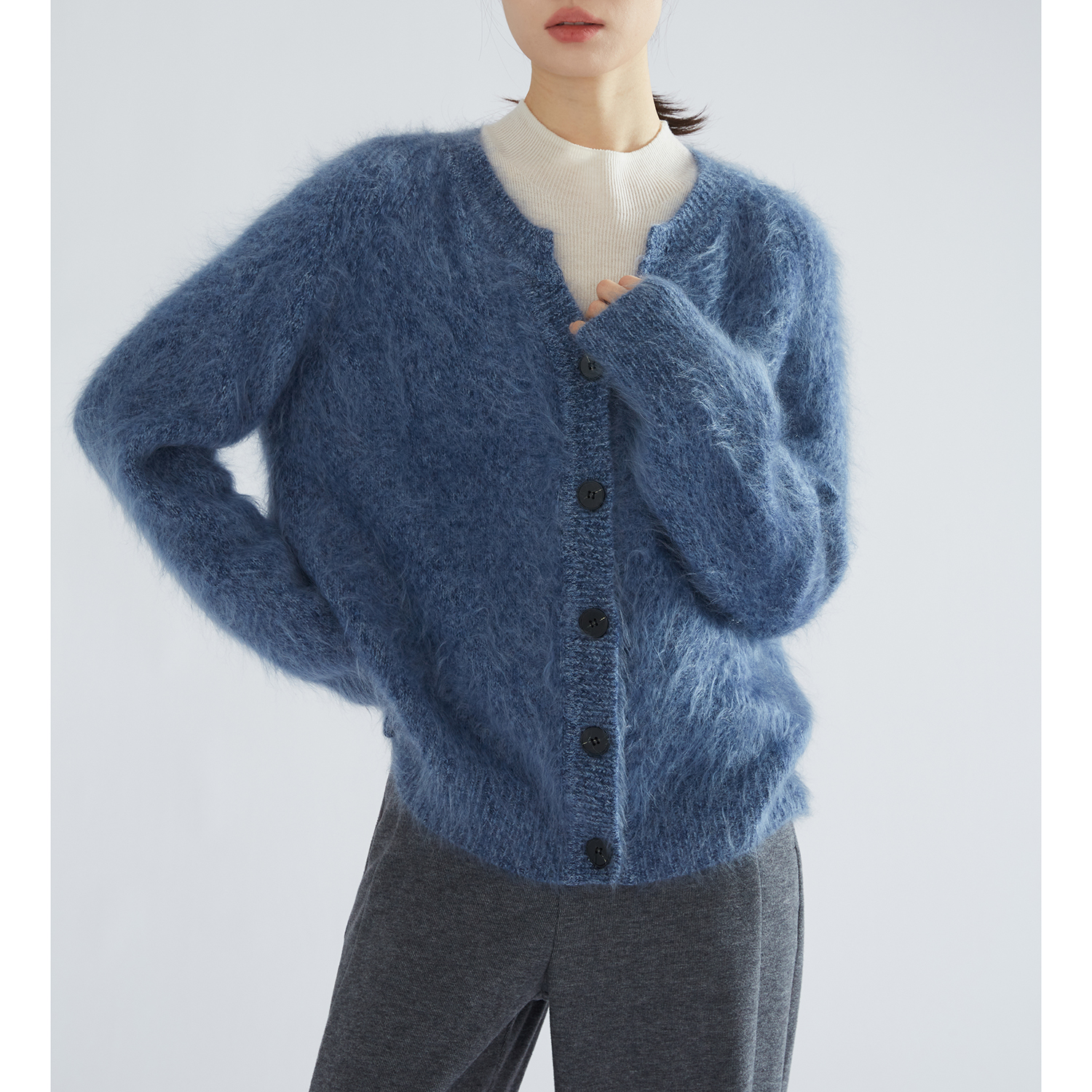 一丝牵 100纯山羊绒花纱拉绒 高端加厚拉绒羊绒衫女针织外套