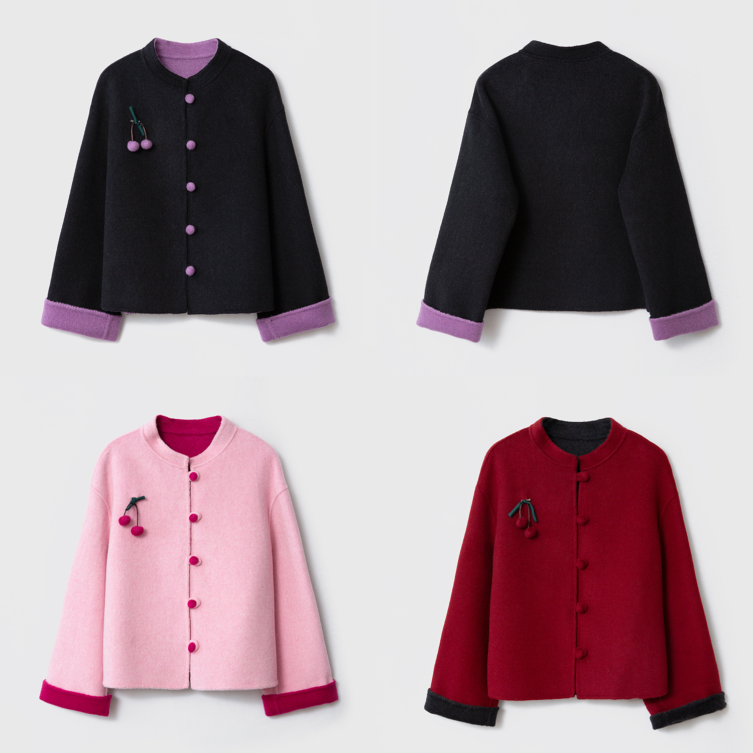 SILVIYE长安的荔枝羊毛羊绒毛呢新中式双面呢外套双色轻国风大衣