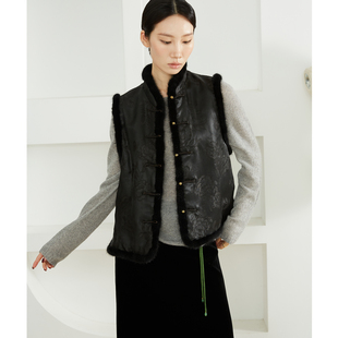 冬 一丝牵填充100%桑蚕丝50姆米香云纱水貂毛真丝马甲棉服女新中式