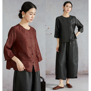 一丝牵香云纱红云龟上衣女100%桑蚕丝简约新中式 外套 宽松真丝开衫