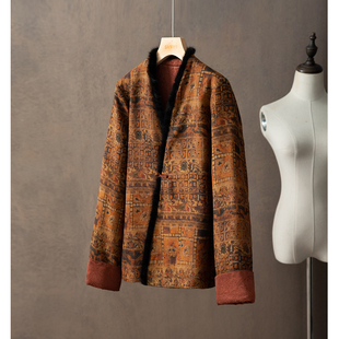 一丝牵填充100%桑蚕丝双面穿水貂毛真丝绢纺香云纱棉服国风棉衣冬