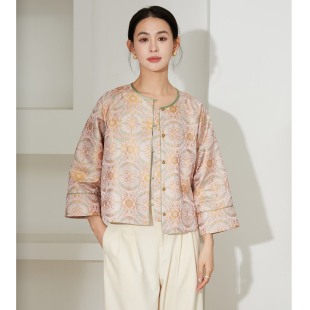 SILVIYE溯也 春 100%桑蚕丝金鱼戏莲织金提花宋锦真丝外套国风开衫