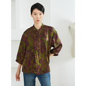 特惠 衬衫 真丝香云纱花萝立领娃娃衫 上衣女100%桑蚕丝打褶半袖