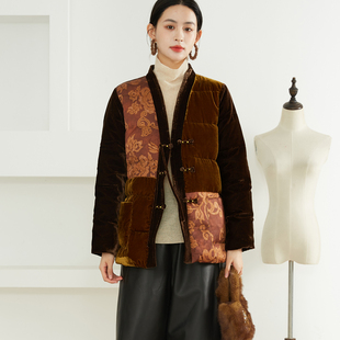 一丝牵90国标绒国风提花丝绒盘扣羽绒服女2025年冬季保暖外套加厚