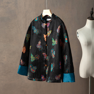 100%桑蚕丝福禄葫芦真丝香云纱棉服外套女国风加厚保暖棉袄 特惠