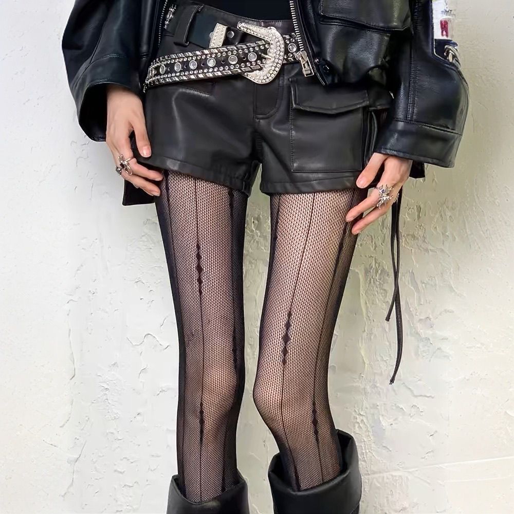 网红纯欲高级黑色丝袜镂空竖线性感黑丝网袜薄辣妹美腿连裤袜女夏