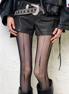 网红纯欲高级黑色丝袜镂空竖线性感黑丝网袜薄辣妹美腿连裤袜女夏
