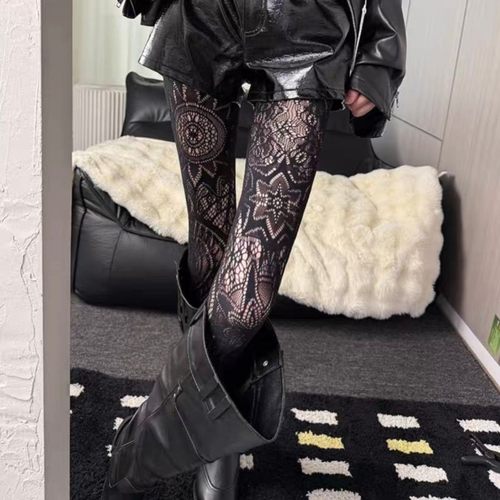 法老的秘密网红辣妹镂空网眼大花朵图腾cos丝袜性感黑丝连裤袜薄