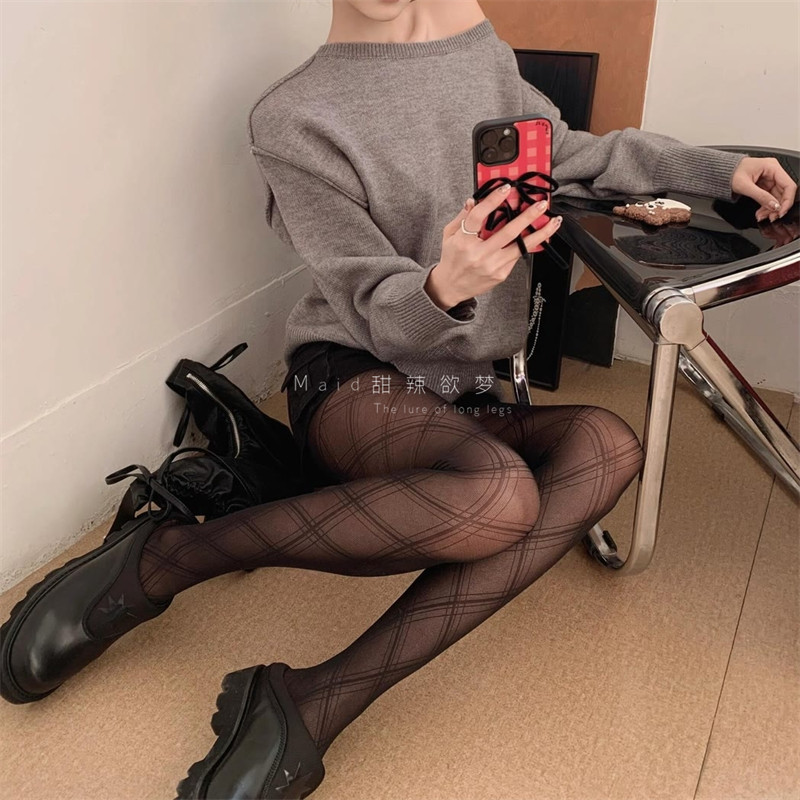 2025春季韩版美拉德镂空网袜女性感黑丝纯欲丝袜网红打底连裤袜薄