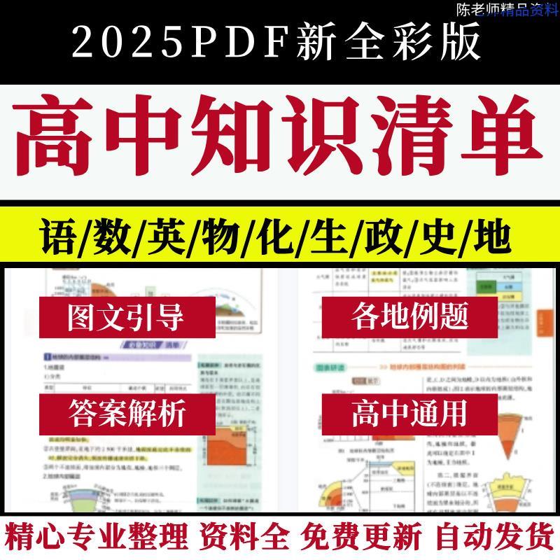 2025版高中知识清单PDF电子版全彩版高一高二高三必修选修语文数