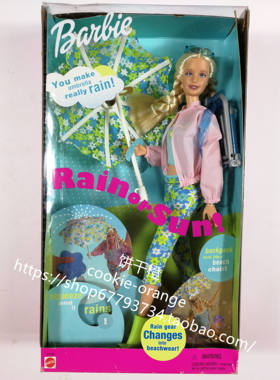 发 Barbie Rain or Sun 2000 太阳雨芭比娃娃 带雨伞