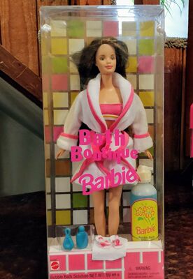 发 Barbie Bath Boutique Brunette 1998 浴室睡袍芭比