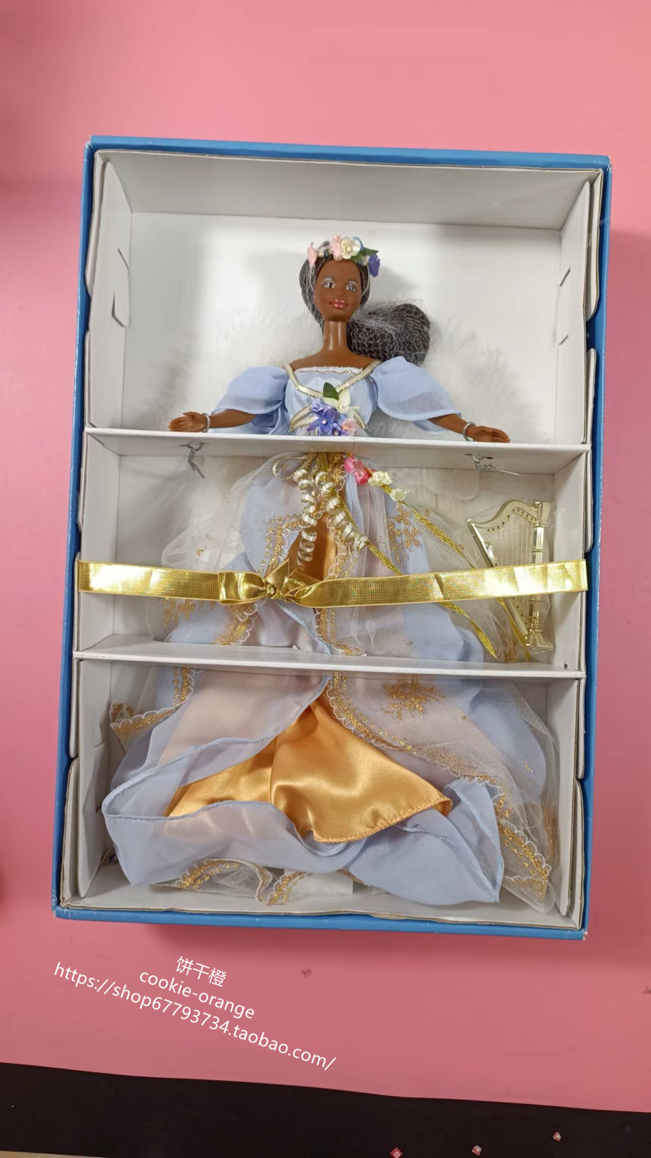 预 Barbie Harpist Angel 1997 竖琴天使芭比娃娃 黑皮