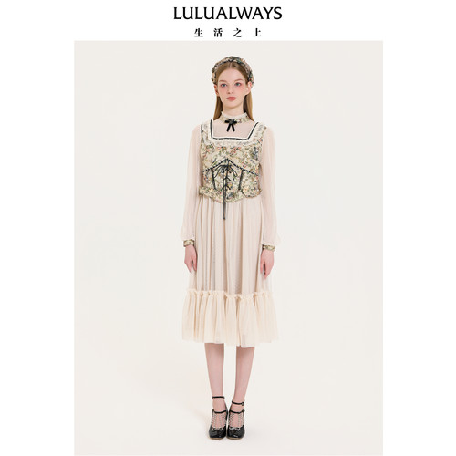 LULUALWAYS我爱露露秋季新款【花坞漫歌】法式浪漫风网纱连衣裙