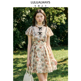 LULUALWAYS我爱露露26夏季新款法式千金公主风短袖提花短连衣裙