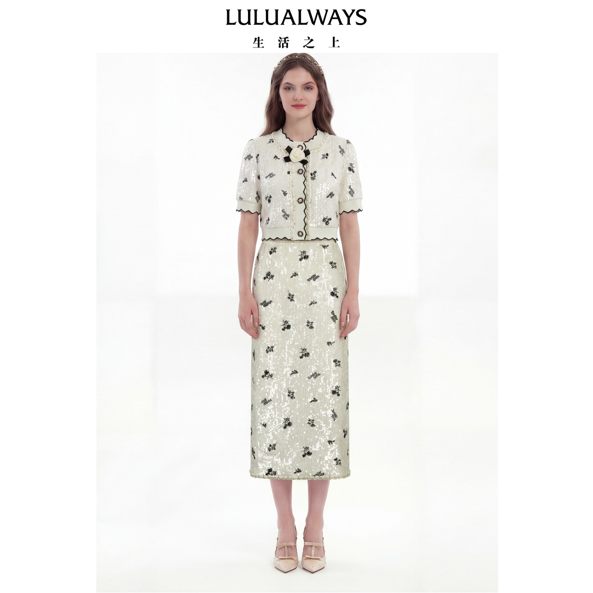 LULUALWAYS【商场同款】26春秋季新款甜美优雅气质小香风亮片上衣