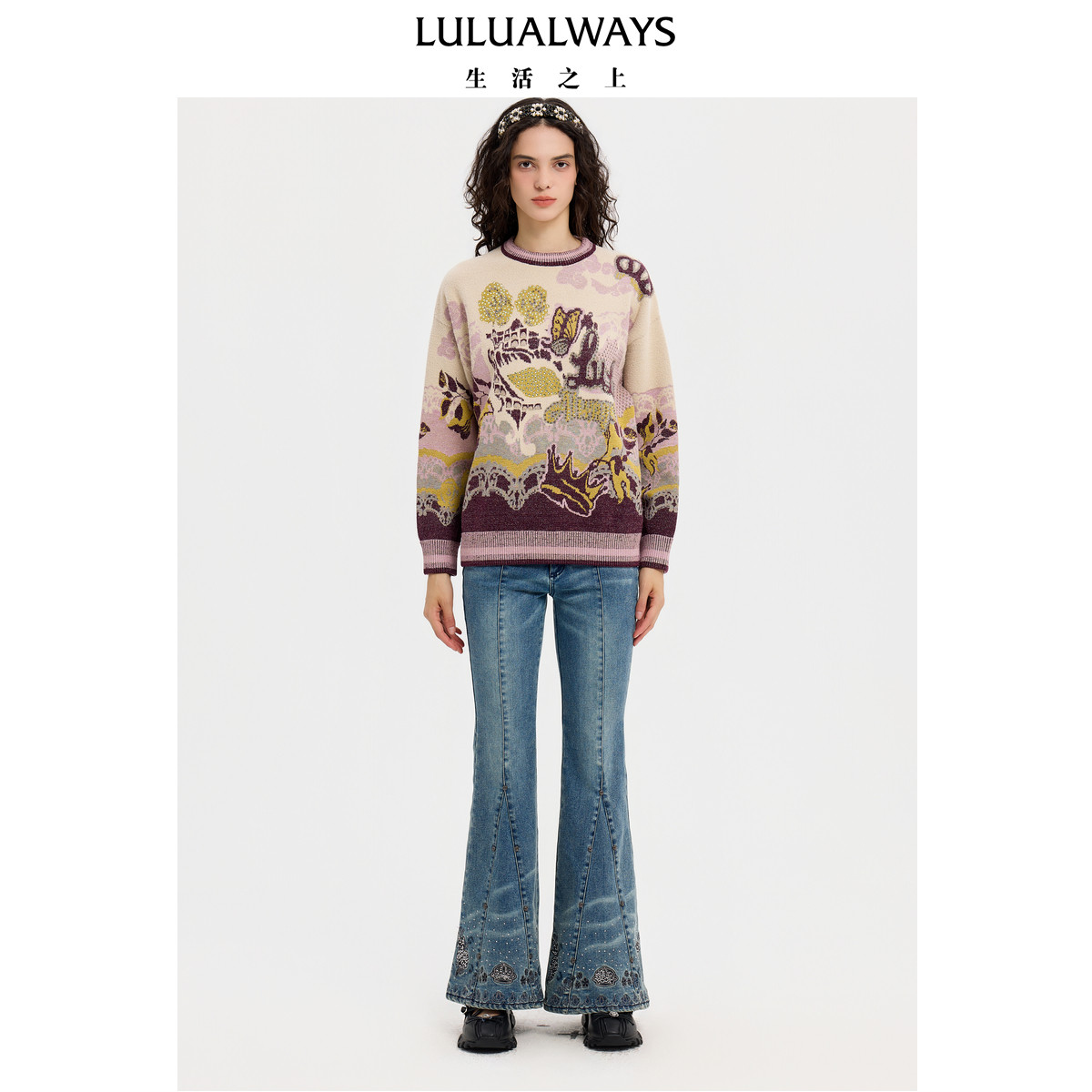 LULUALWAYS【商场同款】冬季时尚百搭女针织套头衫圆领毛衣
