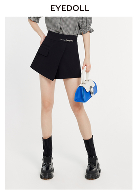 EYEDOLL新款设计感百搭气质链条装饰黑色短裤