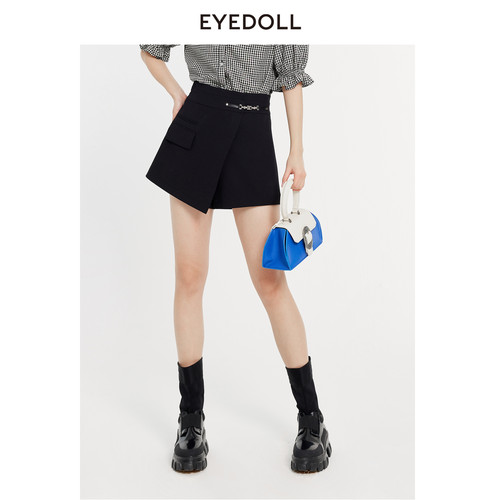 EYEDOLL新款设计感百搭气质链条装饰黑色短裤