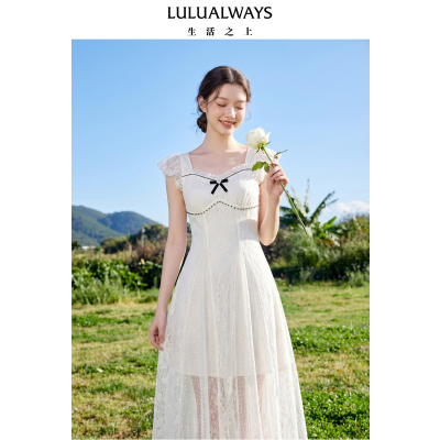 LULUALWAYS我爱露露26夏季新款法式名媛千金风温柔显瘦白色连衣裙