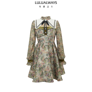新款 冬季 复古优雅公主风高腰短提花连衣裙 商场同款 LULUALWAYS