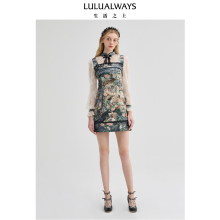 LULUALWAYS【商场同款】冬季新款法式复古优雅收腰短款连衣裙女