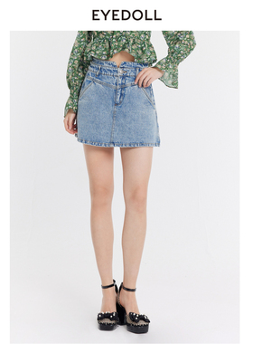 EYEDOLL夏季新款时尚高腰百搭蓝色短裤牛仔裙裤