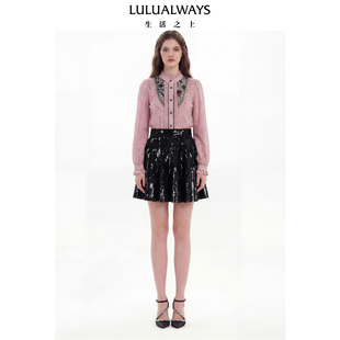 LULUALWAYS【商场同款】26春季新款法式荷叶边粉色上衣蕾丝衬衫女