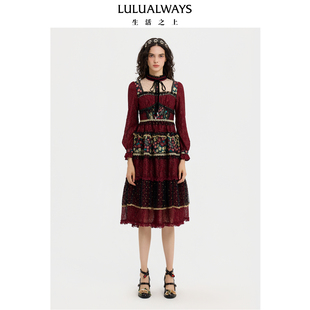 LULUALWAYS【商场同款】25冬季新款复古宫廷风蛋糕裙长款连衣裙女