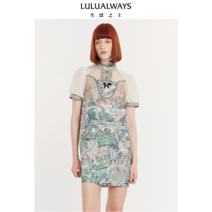 LULUALWAYS我爱露露夏季新款气质直筒宽松显瘦印花短款连衣裙