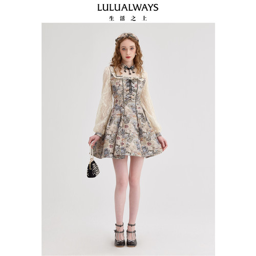 lulualways复古公主风印花连衣裙