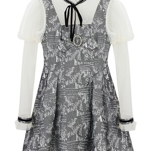 LULUALWAYS【商场同款】夏季新款优雅宫廷风圆领长袖短款连衣裙