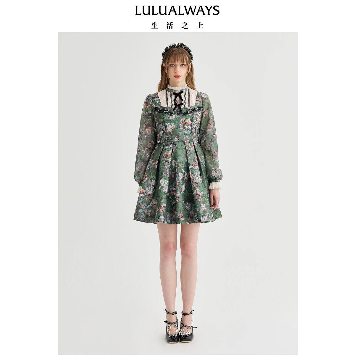 LULUALWAYS我爱露露25春季新款法式优雅浪漫复古收腰显瘦连衣裙女