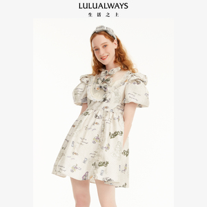 我爱露露LULUALWAYS秋季时尚蝴蝶结拼接网纱连衣裙