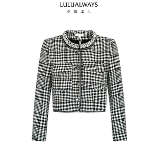 LULUALWAYS我爱露露26春季新款优雅经典时尚格子黑白千鸟格短外套
